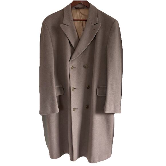 Vtg Jonathan Perth Cashmere Blend Tan Double Breasted Trench Overcoat Chest 46 - Picture 2 of 16